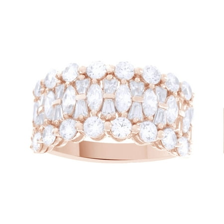 Diamonique Rose - White Cubic Zirconia Epiphany Clad Diamonique Multi-stone Ring In 14k Rose Gold Over Sterling Silver