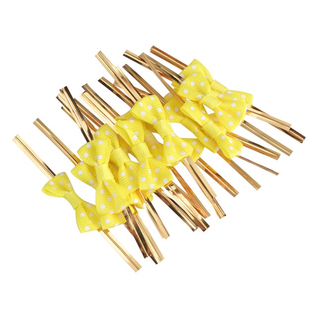 MasteelfCA 20pcs Tie Ribbon Dot Bow for Candy Bag Steel Baking Packing Dessert Sealing Ties(Bright Yellow)