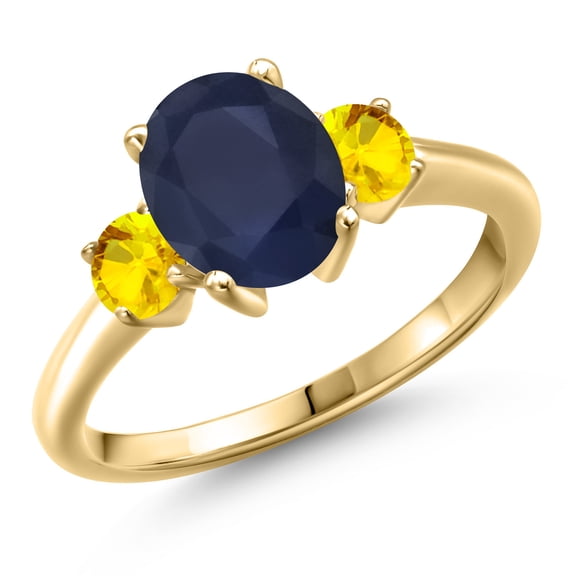 Gem Stone King 10K Yellow Gold Blue Sapphire and Yellow Sapphire Engagement Ring for Women | 2.92 Cttw | Oval 9X7MM | Gemstone September Birthstone | Size 6