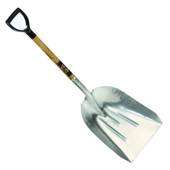 YOHO 567388 30 in. No 14 Aluminum Scoop Shovel with Poly D Grip Wood Handle, Natural