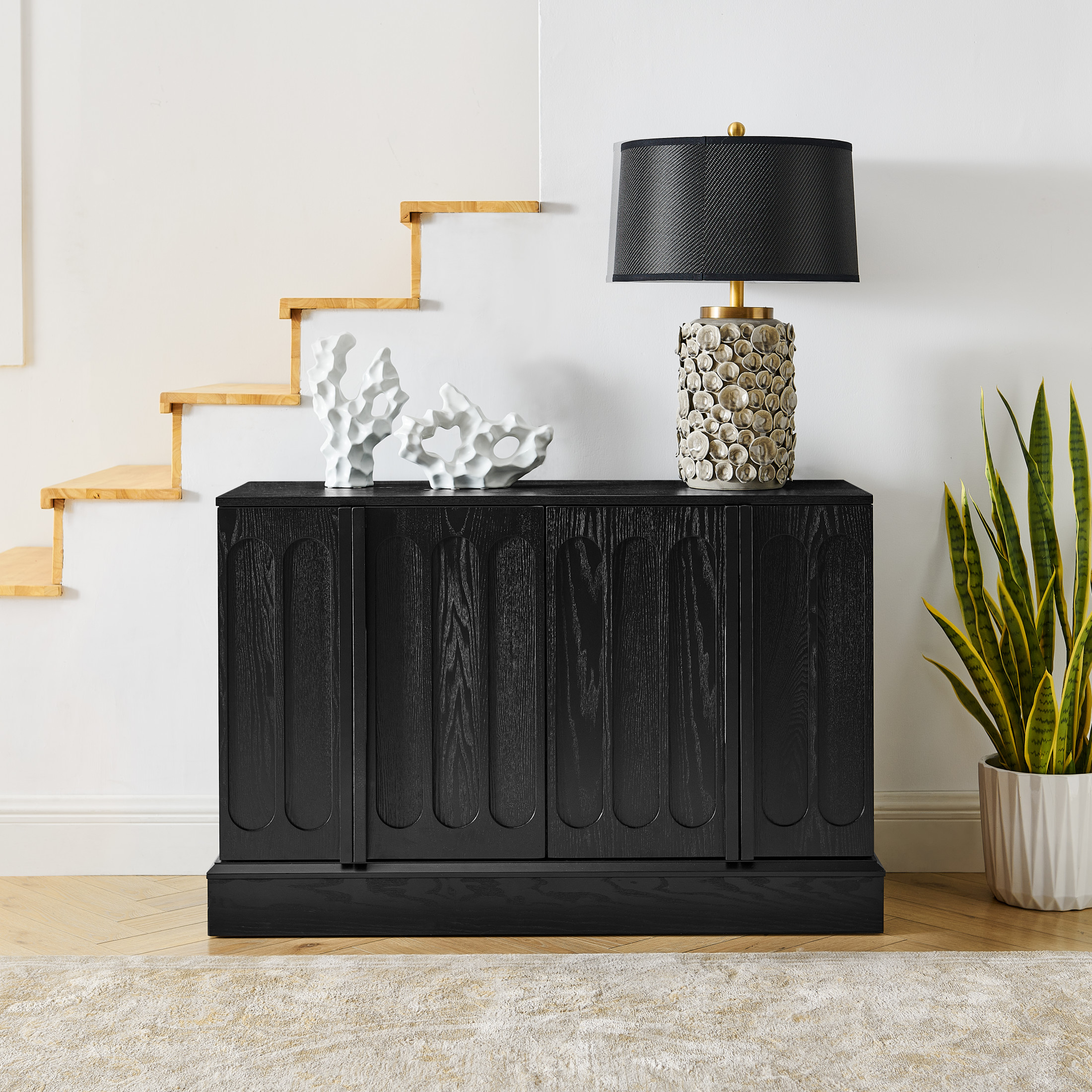 GDF Studio 44.8" Mid Century Modern Fluted Sideboard Cabinet with Adjustable Shelves, Black