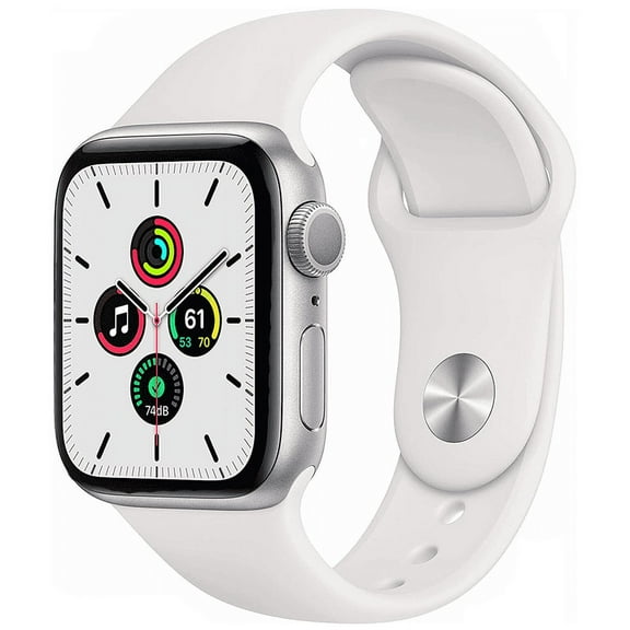 Restored Apple Watch SE 44mm GPS Aluminum Silver Case White Sport Band (Refurbished)