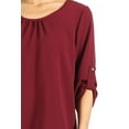 thumbnail image 5 of Women's Casual Solid Round Neck Loose Fit Roll Tab 3/4 Sleeve Shirt Blouse Tops, 5 of 6
