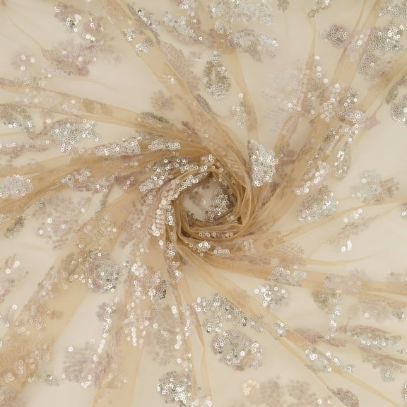 Zelouf Melinda Floral Sequins On Mesh , Sewing, DIY, Crafts Fabric by the Yard, Sand/clear/white, 3 Yard