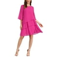 thumbnail image 2 of INSPIRE CHIC Women's Chiffon Dress Ruffle Tiered Flowy 3/4 Sleeve A-Line Knee Length Dress S Hot Pink, 2 of 6