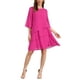 thumbnail image 2 of Vestido de gasa con volantes para mujer Inspire Chic, de corte A, con mangas 3/4, largo hasta la rodilla, color rosa intenso, talla L, 2 of 6