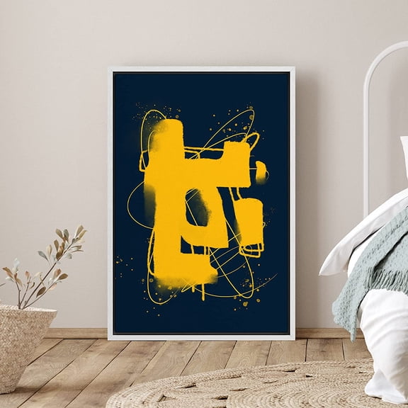 PixonSign Framed Canvas Print Wall Art Yellow Abstract Spray Paint Symbol Graffiti and Street Art Shapes Digital Art Modern Art Fun Multicolor Ultra for Living Room, Bedroom, Office - 24"x36" White