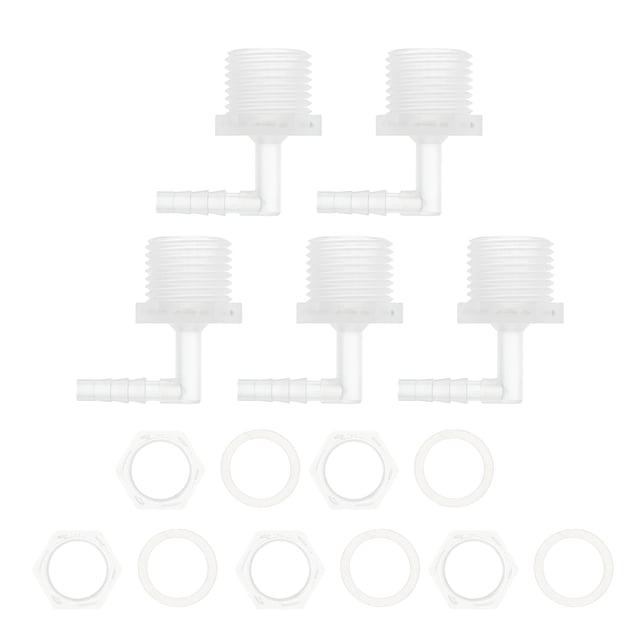 Conector de barbilla de codo macho NPT G1/2 de 3/16" de diámetro interno de manguera PP claro 1 juego