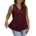 thumbnail image 2 of OmicGot Womens Plus Size Sleeveless Tops V Neck Blouses Tunics, Wine Red 2X, 2 of 5