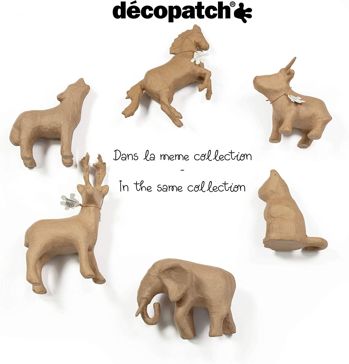  Décopatch - Ref KIT022C - Bee Mini Kit - Suitable for Children  - Includes White Papier Mache Animal, 2 x Sheets, Brush & Pot of PaperPatch  Glue