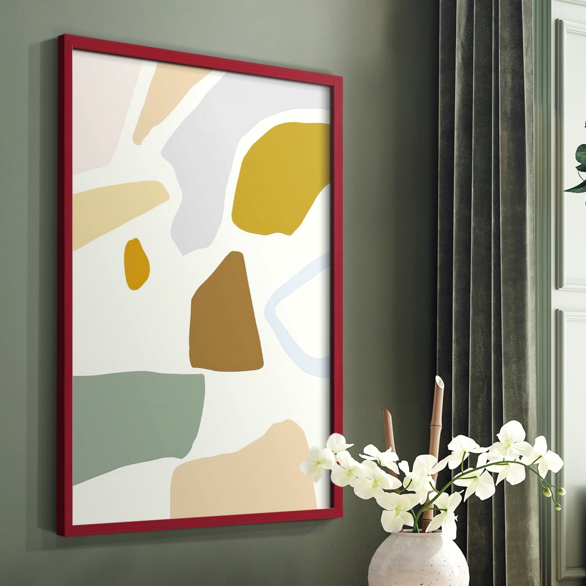 Pastel Splotches II Framed Print in Red Solid Wood Framed Print No Nail Hanging
