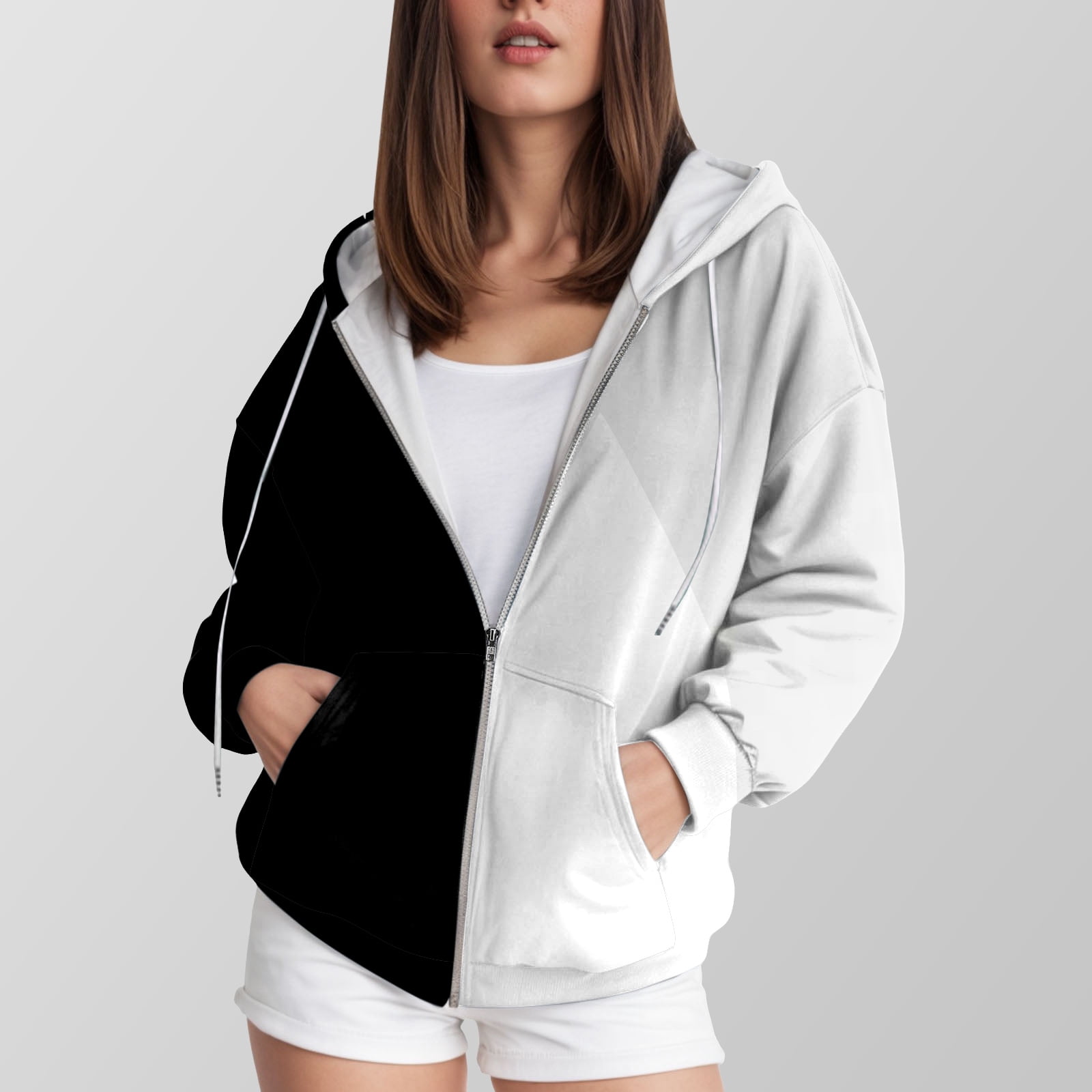 Hessimy Women'S Lightweight Hoodies Full Zip Up Oversized