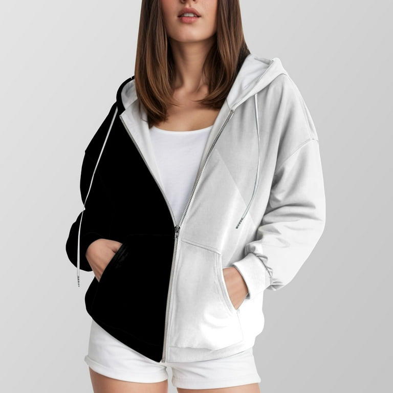 Hessimy Women'S Lightweight Hoodies Full Zip Up Oversized
