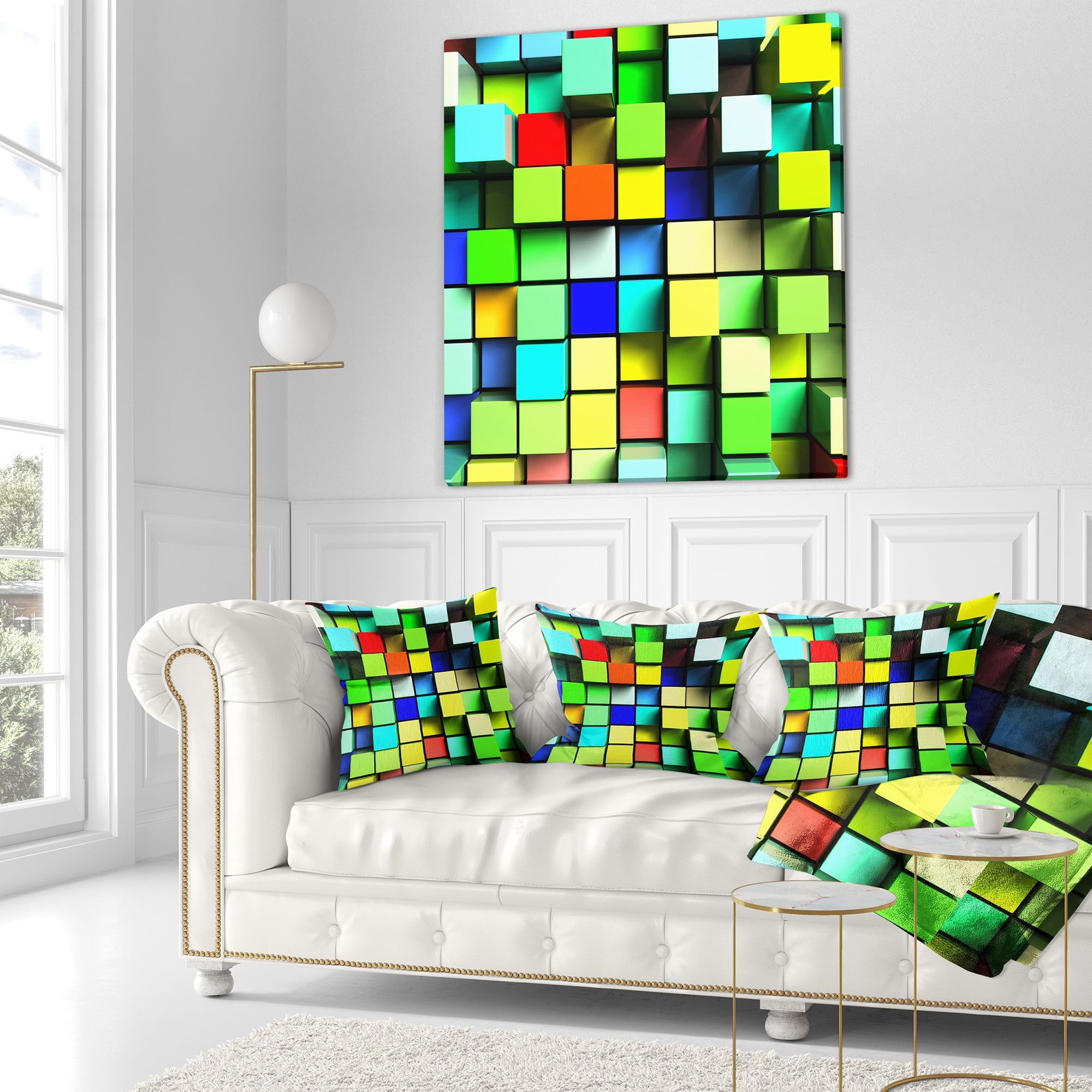Designart Colored 3D Cubes Wall Design - Contemporary Throw Pillow - 16x16