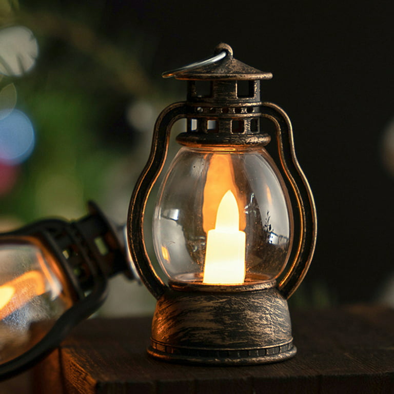 D-groee Mini Lantern, Vintage Small Candle Lanterns with Flickering LED Candle for Indoor Lanterns Christmas Decorative Home Decor, Wedding Hanging