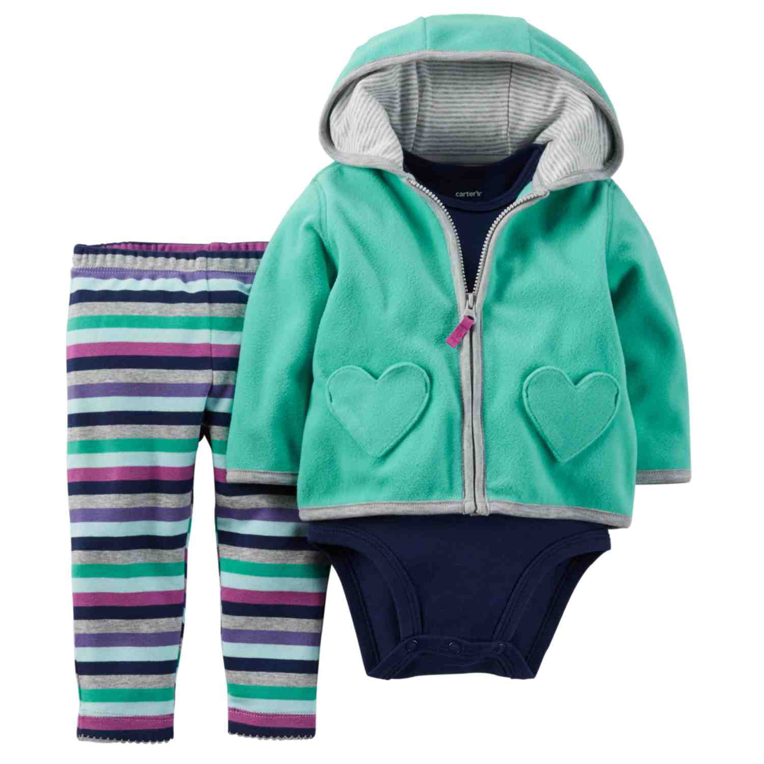 Infant Girls 3pc Rainbow Hooded Zip Jacket Bodysuit & Striped Legging Set 18m 
