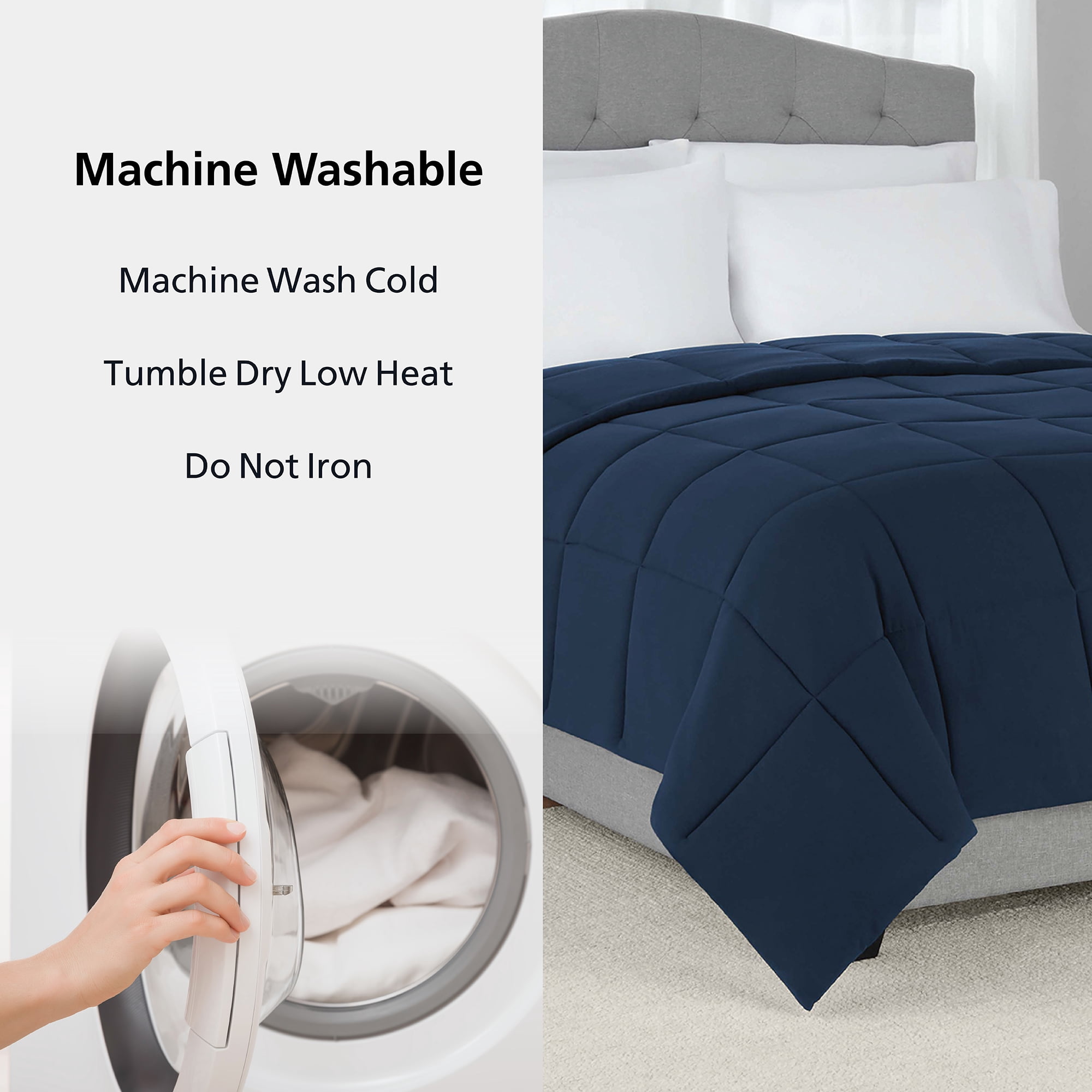 Mainstays Full/Queen Comforter, Down Alternative, All-Season, Navy