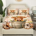 thumbnail image 3 of Erosebridal Kawaii Highland Cattle Bed Sheets Twin , Western Cowboy Cowgirl Boots Bedding Sets Twin Size, Colorful Flower Room Decor 3pcs, 3 of 7