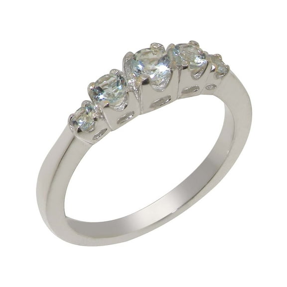 LBG British Made 925 Sterling Silver Natural Aquamarine Womens band Ring - 33 size options - Size 10