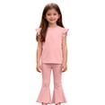 thumbnail image 6 of OGLCCG Girls 2 Piece Summer Outfits Ruffle Sleeve Crewneck T-shirt and Flare Pants Solid Color Casual Cotton Lounge Clothes 1-9 Years, 6 of 7