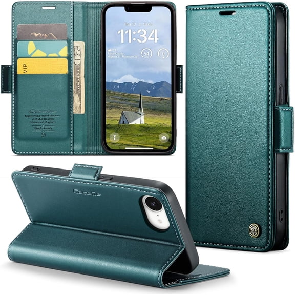 Case for iPhone 16E Wallet Case with Card Holder, Kickstand RFID Blocking Magnetic Closure Shockproof Protective PU Leather Cover for iPhone 16E Flip Case Wallet