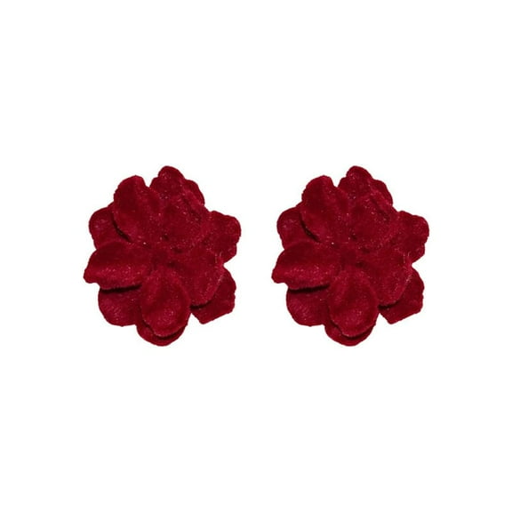 Autumn Winter Vintage Fashion Simple Cute Wine Red Velvet Rose Flower Stud Earrings For Women Elegant Jewelry Daily Accessories