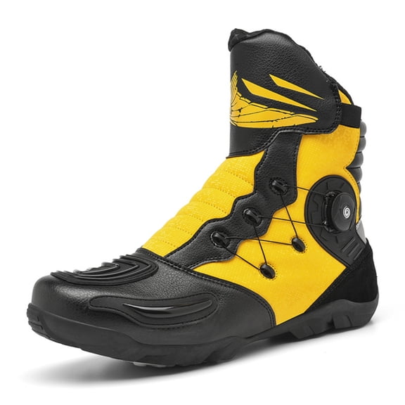 Men's and women's all-season motorcycle riding boots and motorcycle shoes,Black and yellow,44