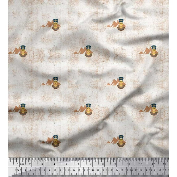 Soimoi Crepe Silk Fabric Pyramid & Women Head Egyptian Print Fabric by Yard 42 Inch Wide