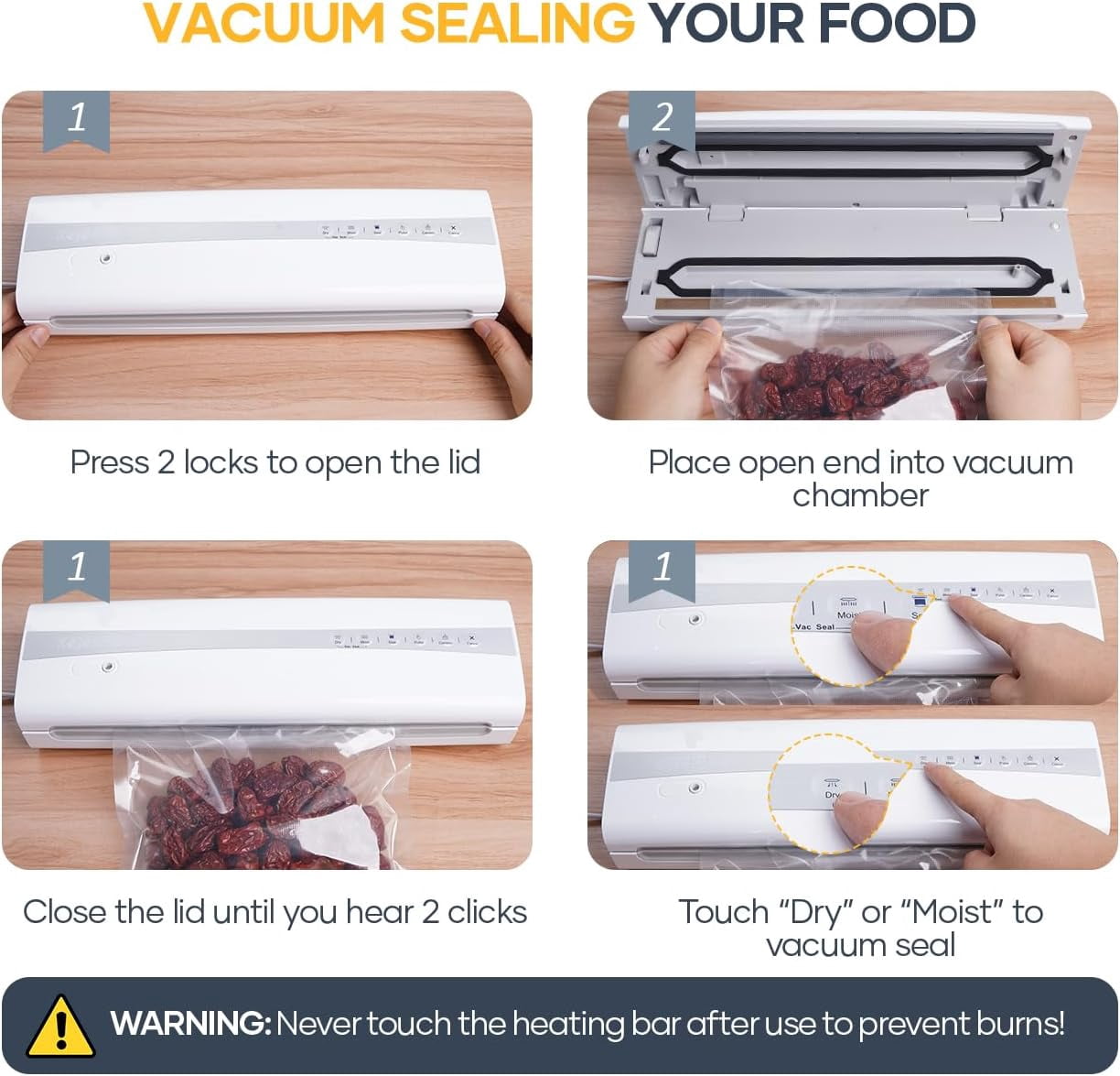 Automatic Vacuum Sealing Machine with Bag Cutter, Dry and Moist Modes, Vacuum Seal Roll Included