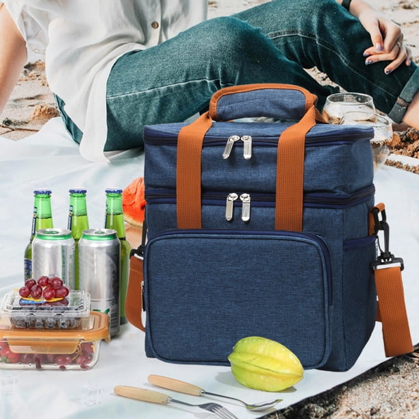 Bolsa térmica de doble capa para el almuerzo - Nevera portátil impermeable de gran capacidad para picnic, bolso de mano portátil para exteriores, ideal para viajes, camping y trabajo, color gris.