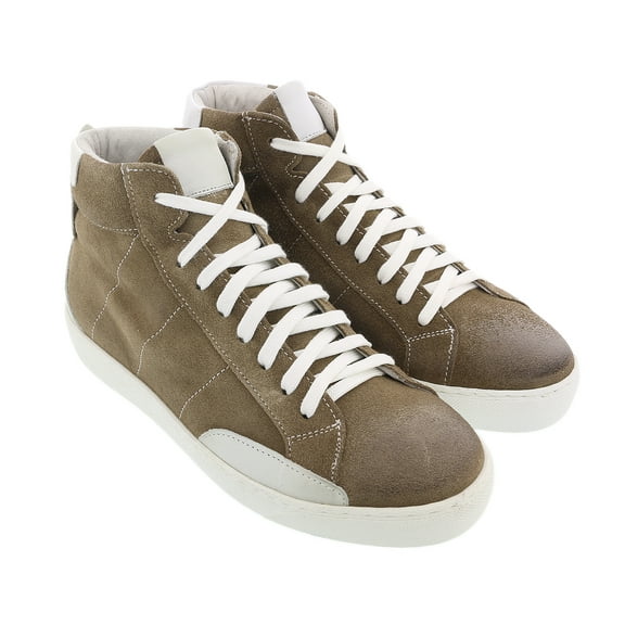 Daniela Fargion Camel Suede Mid Top Distressed Leather Fashion Sneakers-6 for Womens