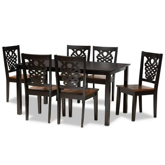 Bowery Hill Two-Tone Brown Finished Wood 7-Piece Dining Set