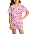 thumbnail image 4 of RUTAYY Girls Pajama Set Watercolor Bow Graphic Button Down Lapel Collar 2 Piece Sleepwear Home Sleep Outfit Pink, 4 of 4