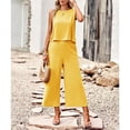 thumbnail image 3 of Women's Cotton and Linen blend 2-Piece Set: Sleeveless Crop Top & Wide Leg Pants  Summer Outfit Size Up for Relaxed Fit S-XL, 3 of 8