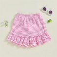 thumbnail image 2 of Nygoyerh Toddler Girls Plaid Shorts Ruffled Hem Elastic Waist Wide Leg Short Pants Infant Clothing for Summer 9M 12M 18M 2T 3T, 2 of 7