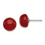 DISCOUNT JEWELERS 925 Sterling Silver 10-10.5mm Button Carnelian Post Earrings; for Adults and Teens; for Women and Men