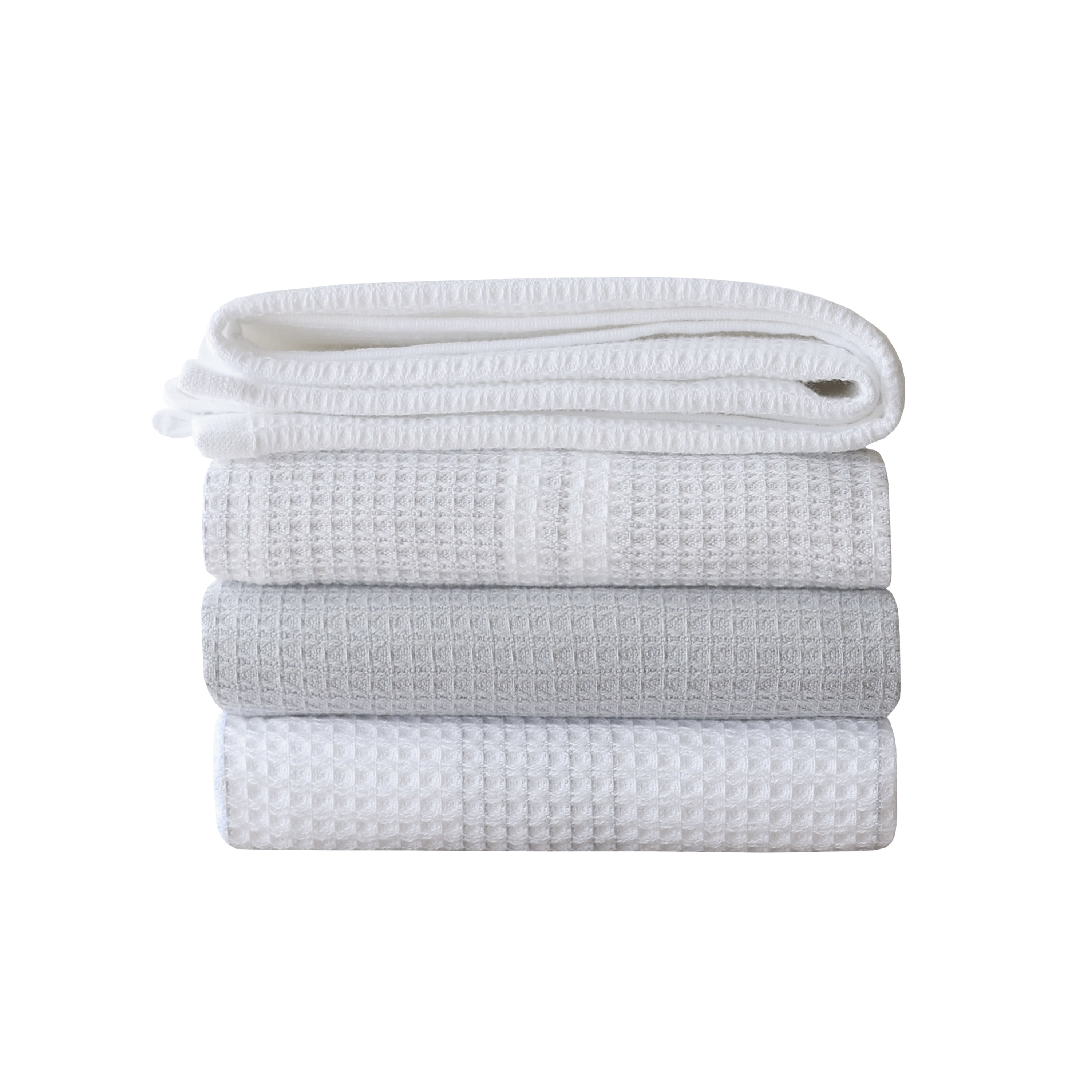 (2 pack) Better Homes & Gardens 4 Piece Waffle Kitchen Towel, Soft Silver