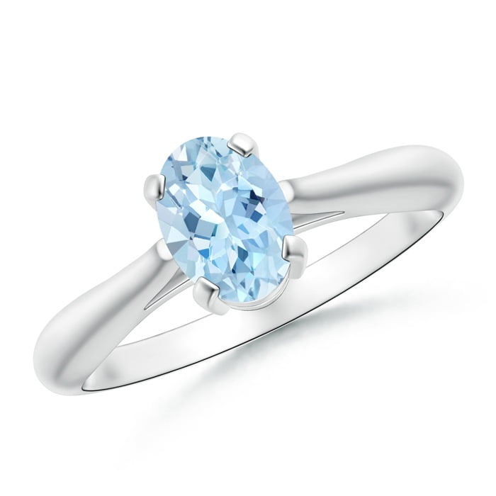 0.6 Carat Tapered Shank Oval Aquamarine Solitaire Ring in 14K White ...