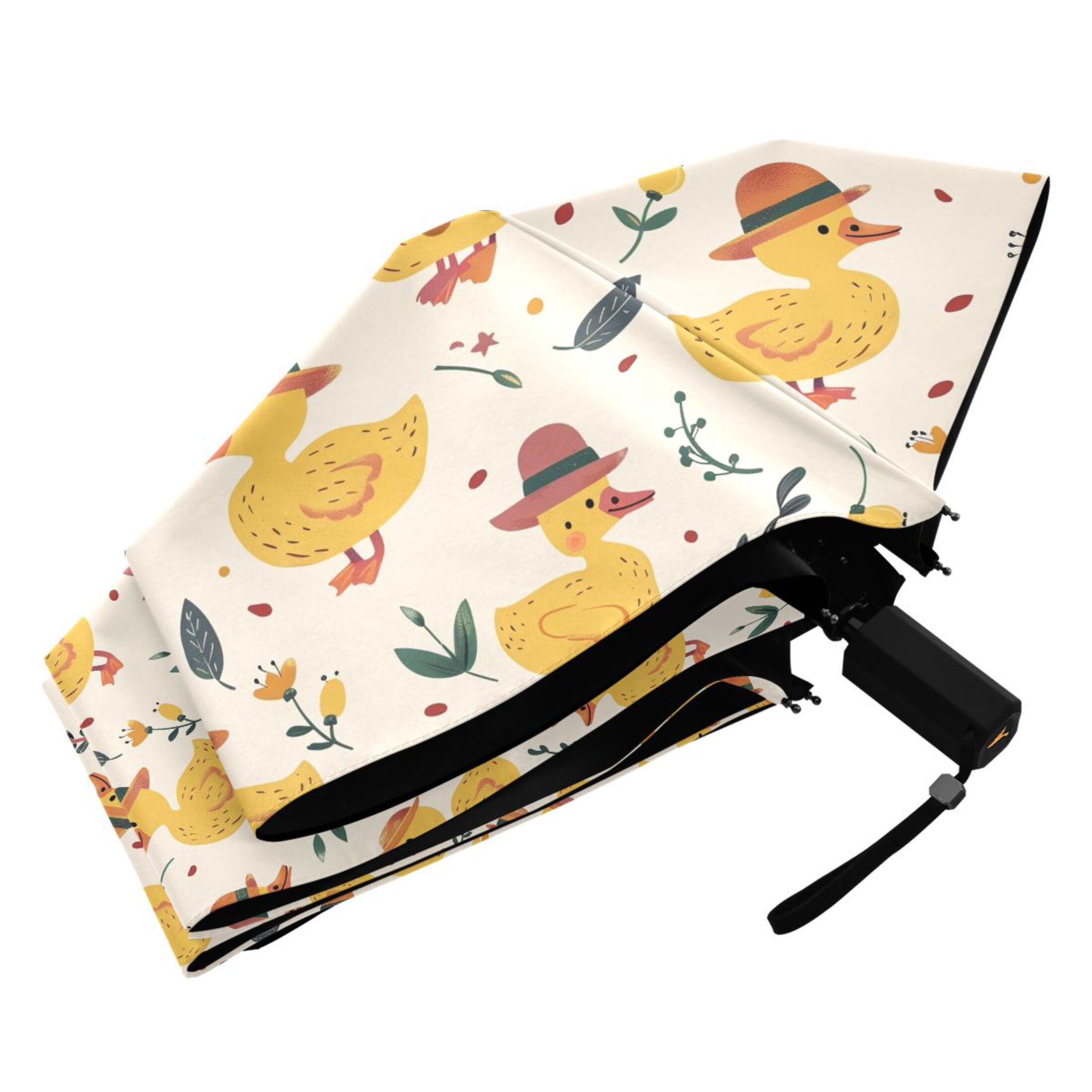 Cute Ducks with Hat Compact Sun Umbrella Windproof Travel Umbrellas for Rain Strong Portable UV Protection