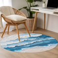 thumbnail image 5 of Abstract Blue Round Living Room Rugs 4 ft, Beige Gradient Ocean Wave Oil Painting Style Washable Area Rug with Non-Slip Sturdy Edge Binding Round Carpet for Entryway Kitchen Bedroom Bathroom, 5 of 9