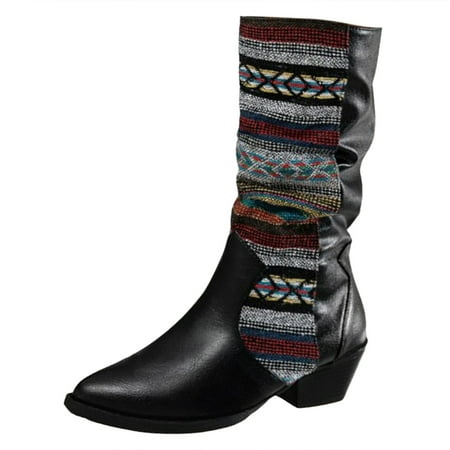 

VMESZQFG Womens Booties Shoes Womens Calf High Boots Women s Long Sleeved Boots Low Heeled Boots Printed Versatile Boots Women s Tan Boots Black