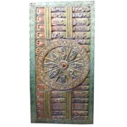 Mogul Artisan Handmade Vintage Hand Carved Konark Sun Temple Chakra Door Wall Hanging Eclectic Interior Design