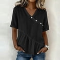 thumbnail image 2 of Taqqpue Womens Cotton Linen Short Sleeve Shirts Solid Color Cute V Neack T Shirt Casual Loose Trendy Plus Size Blouse Tops Summer Pullover, 2 of 8