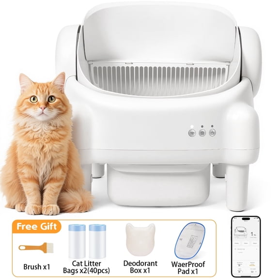 TAYACICY Self Cleaning Litter Box,Open Top Automatic Litter Box with App Control for Multiple Cats, Safety Sensors Protection, Cream White