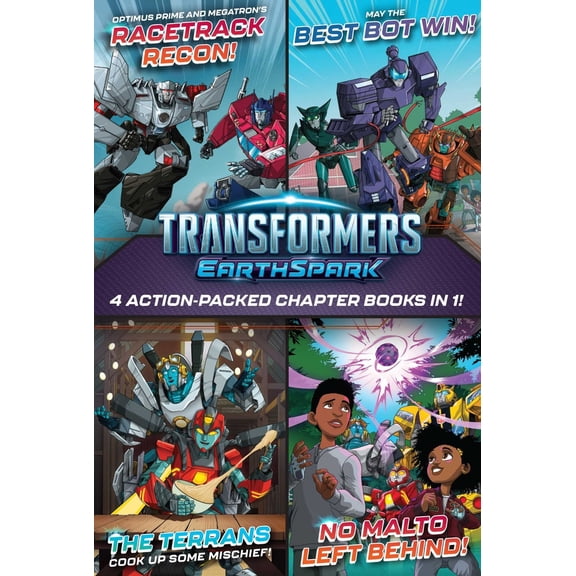 Pre-Owned Transformers Earthspark 4 Action-Packed Chapter Books in 1!: Optimus Prime and Megatron's Racetrack Recon!; The Terrans Cook Up Some Mischief!; May th (Hardcover) 1665971223 9781665971225
