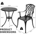 thumbnail image 6 of Bistro Patio Set 3 Piece,Cast Aluminum Bistro Table and Chairs Set of 2 with Umbrella Hole,All Weather Bistro Table Set for Yard Garden,Outdoor/Indoor Use,Black, 6 of 8