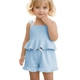 thumbnail image 2 of Liyamei Back To School Outfits For Girls, Toddler Summer Set, Sleeveless Romper with Shorts Casual Beach Wear Blue 0-3 Months, 2 of 5