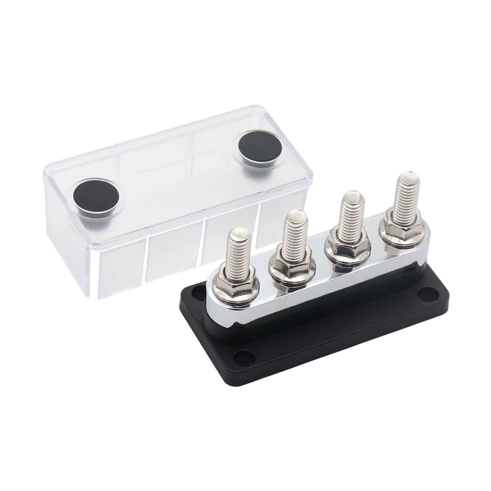 600A Bus Bar Power Distribution Block 4x 3/8inch Terminal Screws Heavy Duty with Black