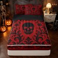 thumbnail image 2 of Feelyou Hippie Western Skull Zipper Queen Comforter Set with Fitted Sheet and 2 Pillowcases, Boho Damask Floral Zipper Bedding Set, Red Black, Black Reversible, 4pcs, 2 of 7