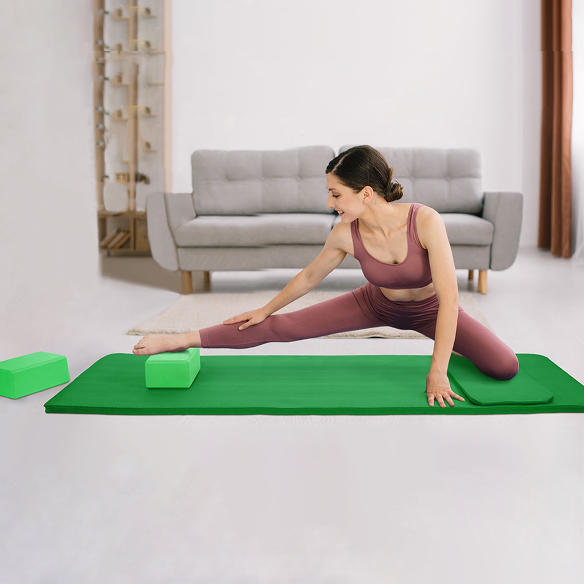 BalanceFrom 71x24x1 Inches Extra Thick Yoga Mat with Knee Pad and 2 Blocks, Green